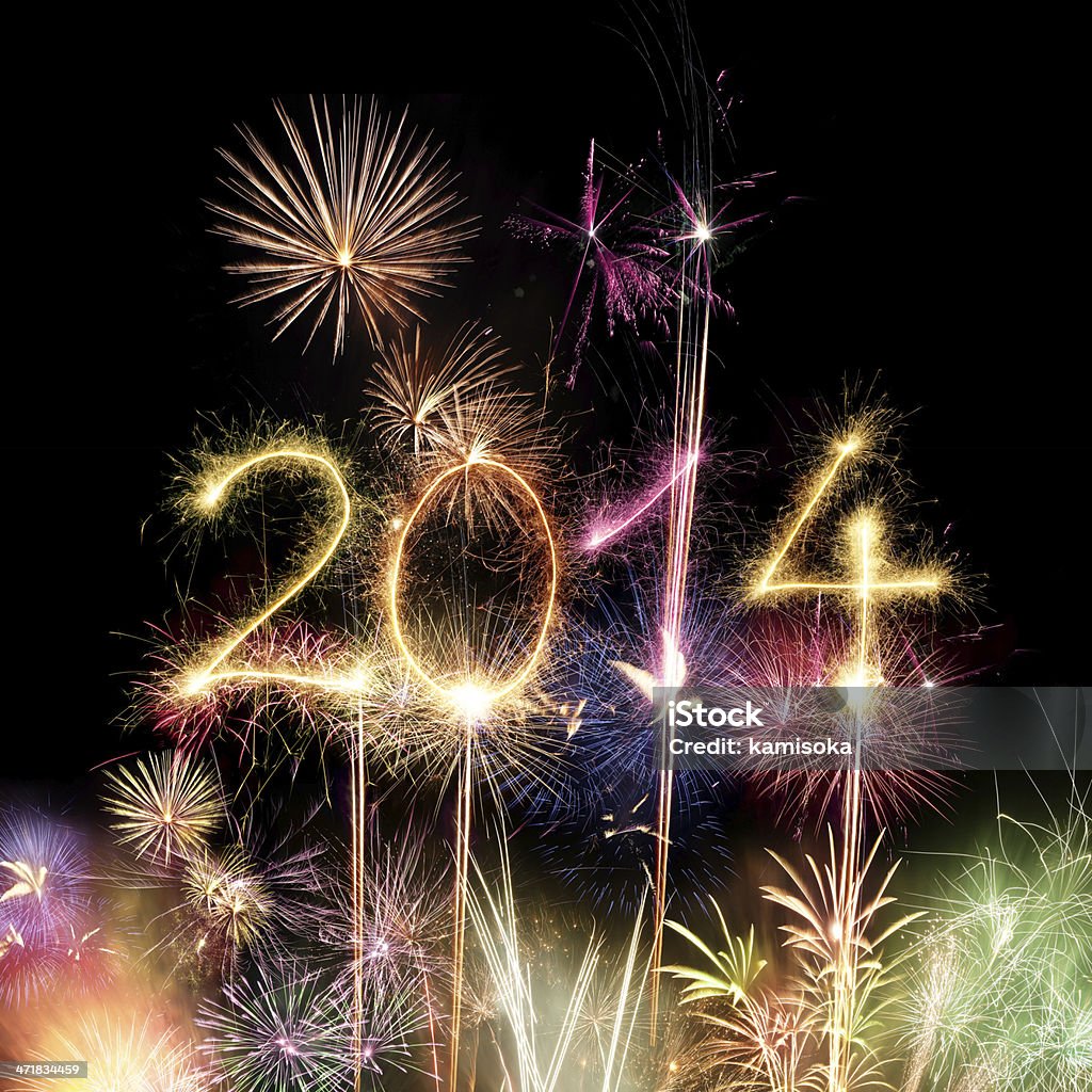 Glitzernde 2014 mit Feuerwerk - Lizenzfrei 2014 Stock-Foto