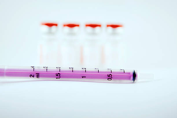 istock Purple disposable syringe and injection vials 471834887