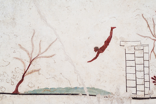 Ancient Greek Fresco: Diver's Tomb, Paestum, Campania, Italy