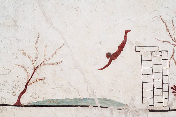 Grécia antiga Fresco:  Mergulhador's Tomb, Paestum, - foto de acervo