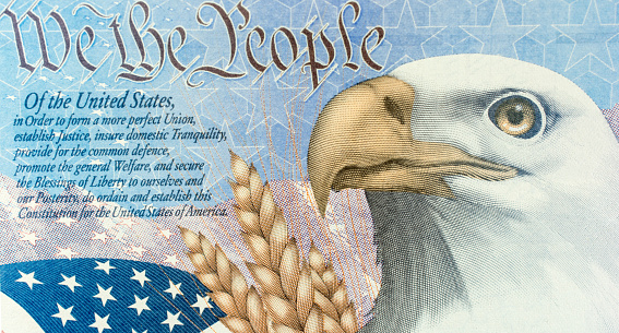 United States current passport with eagle symbol from interior page.  Travel background. Close-up