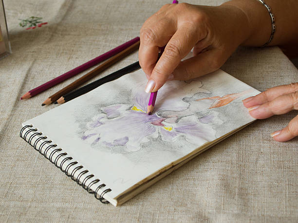 istock Drawing an iris flower in a sketchbook 471838931