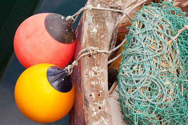 Fenders and nets on side of fishing boat