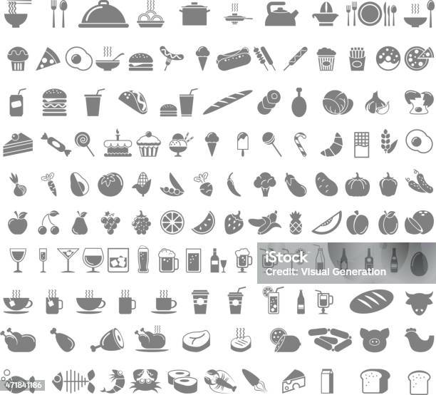 Food And Beverages Icons Stock Illustration - Download Image Now - Icon Symbol, Meat, Food