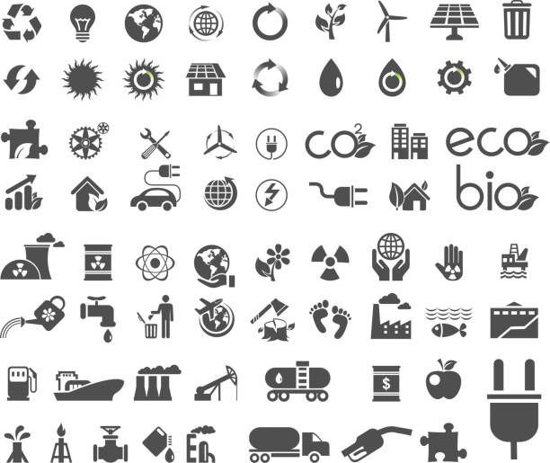 Collection of ecology flat icons A set of recycle, ecology, global nature icon. Vector flat design illustration.  environment icons stock illustrations