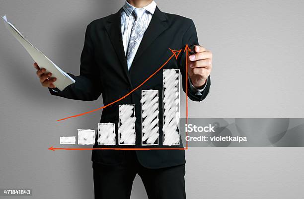 Business Man Hand Drawing Graph Stock Photo - Download Image Now - Achievement, Aspirations, Blank