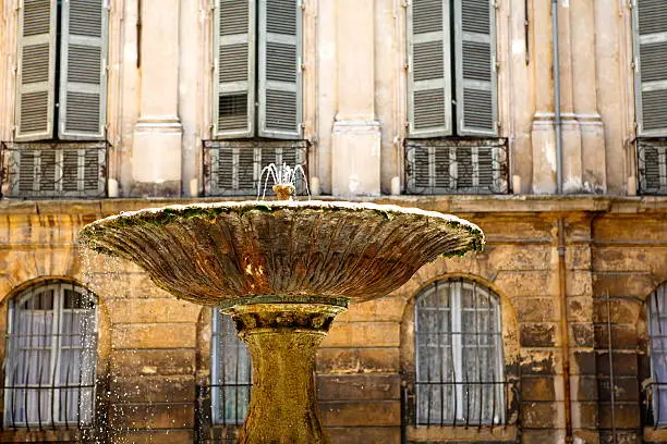 The most famouse fountain in Aix-en-Provence on Place Alberta in the old town.