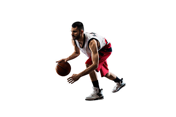 istock Isolated basketball player in action is flying high 471842378