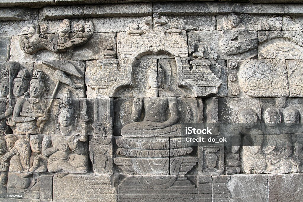 Arte antiguo de pared de Borobudur - Foto de stock de Antiguo libre de derechos