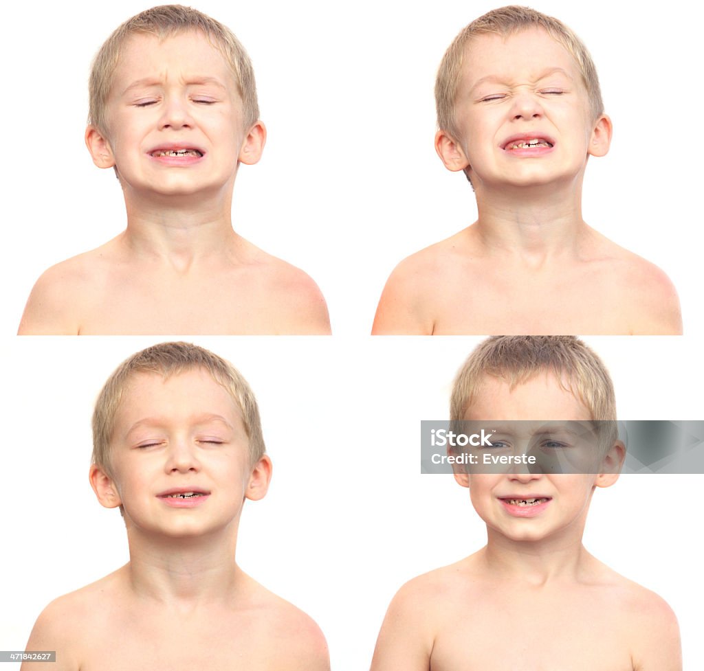 Mały chłopiec dziecko kolaż że ból płacze twarzy - Zbiór zdjęć royalty-free (Adolescencja)