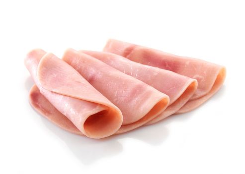 pork ham slices on white background