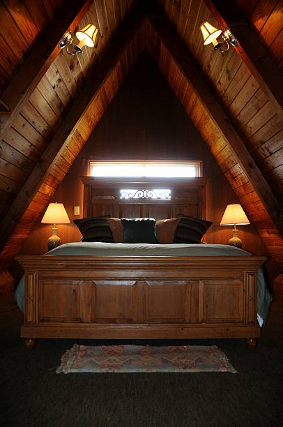 istock Bedroom in Loft of Cabin 471845511