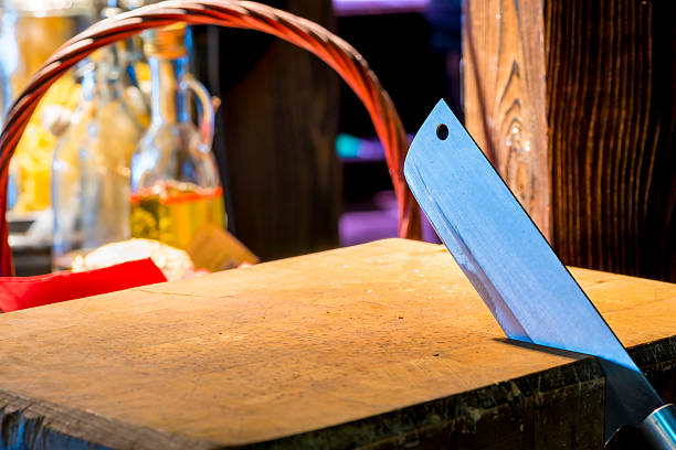 sharp knife jumper is placed in a wooden cutting board