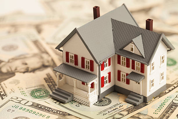 Single family house on pile of money Single family house on pile of money. Concept of real estate. money house stock pictures, royalty-free photos & images
