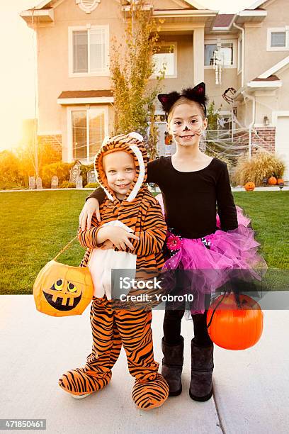 Kids Going Trick Or Treating On Halloween Stock Photo - Download Image Now - 2-3 Years, Child, Cute