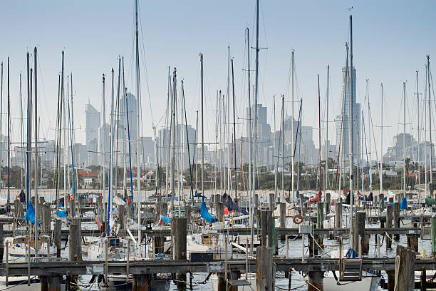 City Skyline with Boat Masts stock photo