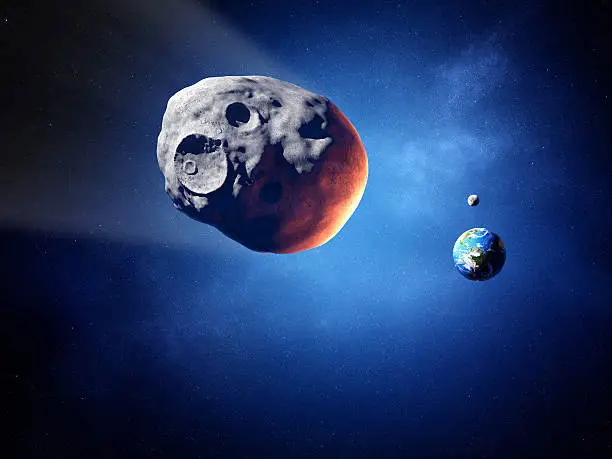 Asteroid on collision course with earth (Elements of this image furnished by NASA - Earth uv map from http )