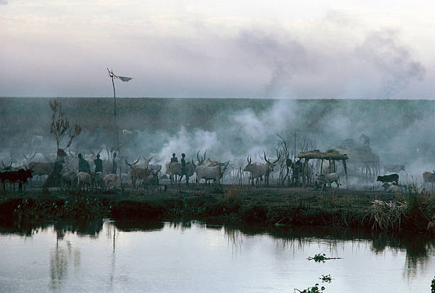 Nile Village in Southern Sudan stock photo