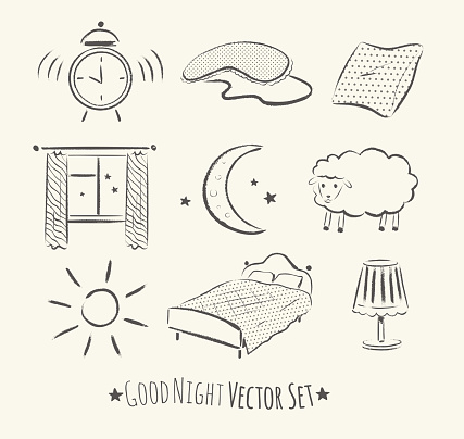 Good night vector sketchy set. Grunge hand drawn illustrations.