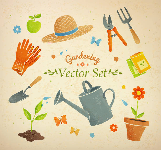 ilustrações, clipart, desenhos animados e ícones de equipamento de jardinagem. - seed packet