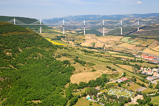 Millau Viaduct multispan cable-stayed bridge over Tarn valley in France. Considered one of the greatest achievements in engineering in modern times.
