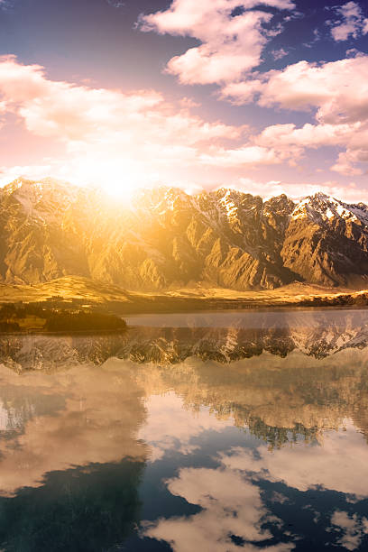 istock Landscape with blue lake and snowy mountains 471855989