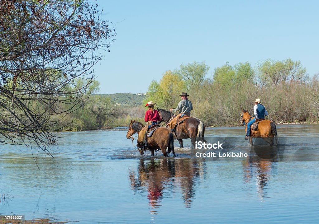 Famiglia cavalcare lungo il fiume - Foto stock royalty-free di Andare a cavallo