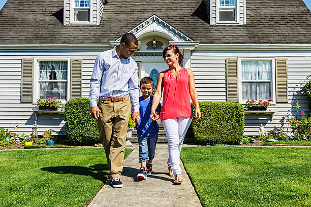 istock Happy Family of Three Going for a Walk 471860917