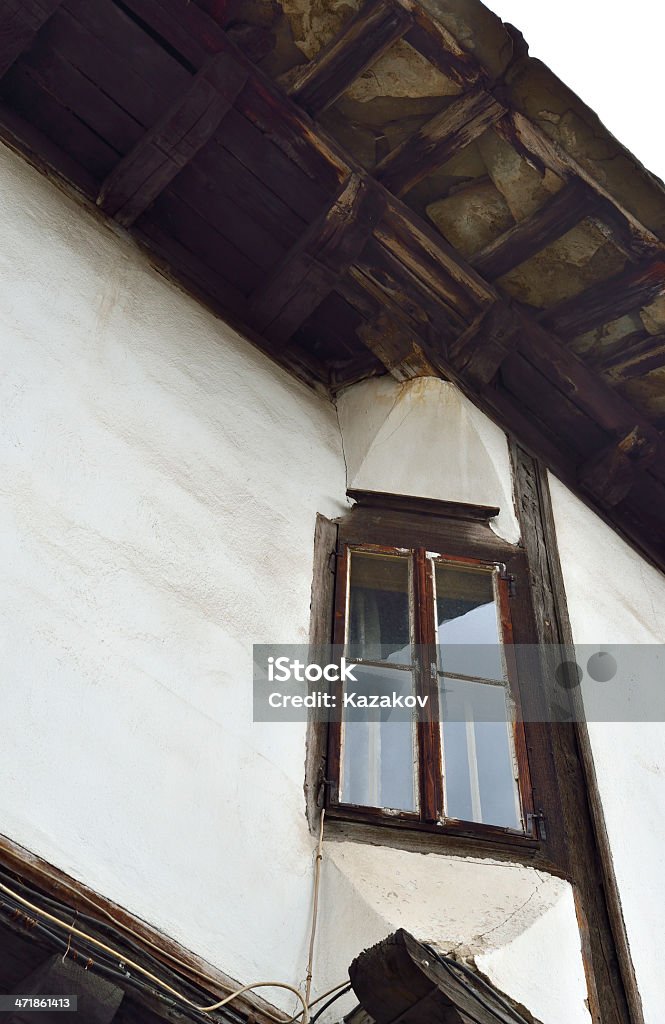 Traditional Bulgarian house detail Architectural detail of a old traditional Bulgarian house in Tryavna. Bulgaria, Balkans, Eastern Europe. Architectural Feature Stock Photo
