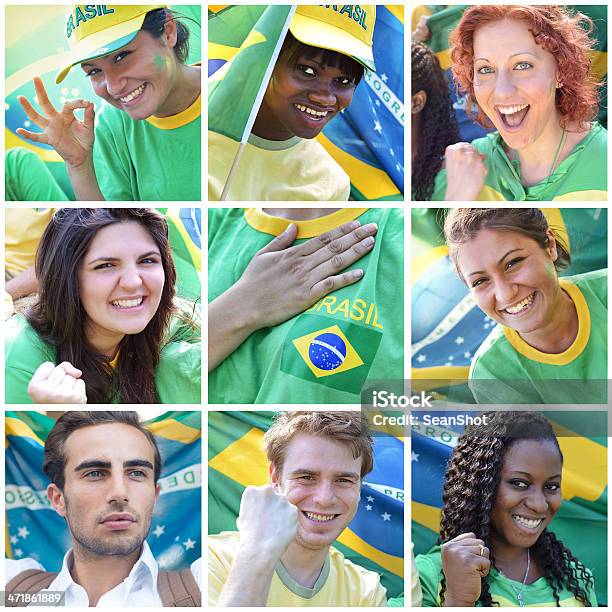 Brasilianischen Fans Stockfoto und mehr Bilder von 2014 - 2014, Blick in die Kamera, Brasilianische Kultur