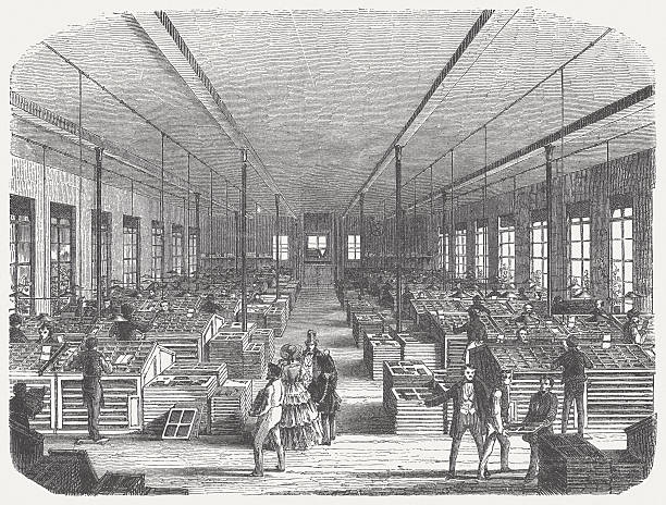 istock Typesetters in 19th century, wood engraving, published in 1876 471862291