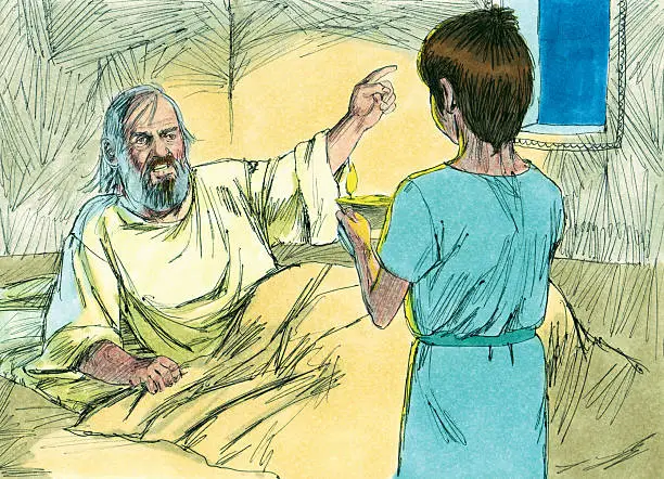 Samuel was the son of Elkanah and Hannah. Hannah prayed for a son and God gave her Samuel. Samuel grew up helping the high priest, Eli. As a boy, God called Samuel. Samuel thought it was Eli calling out to him at night. Eli helped Samuel realized it was God calling him. Samuel became a prophet. When he was an old man, he appointed his sons to be judges. They were evil men who accepted bribes. Because his sons were dishonest and Samuel was old, the Israelites demanded a king. Samuel warned them that they did not, but they demanded and God finally said to give them what they wanted. Saul became the Israelites king.