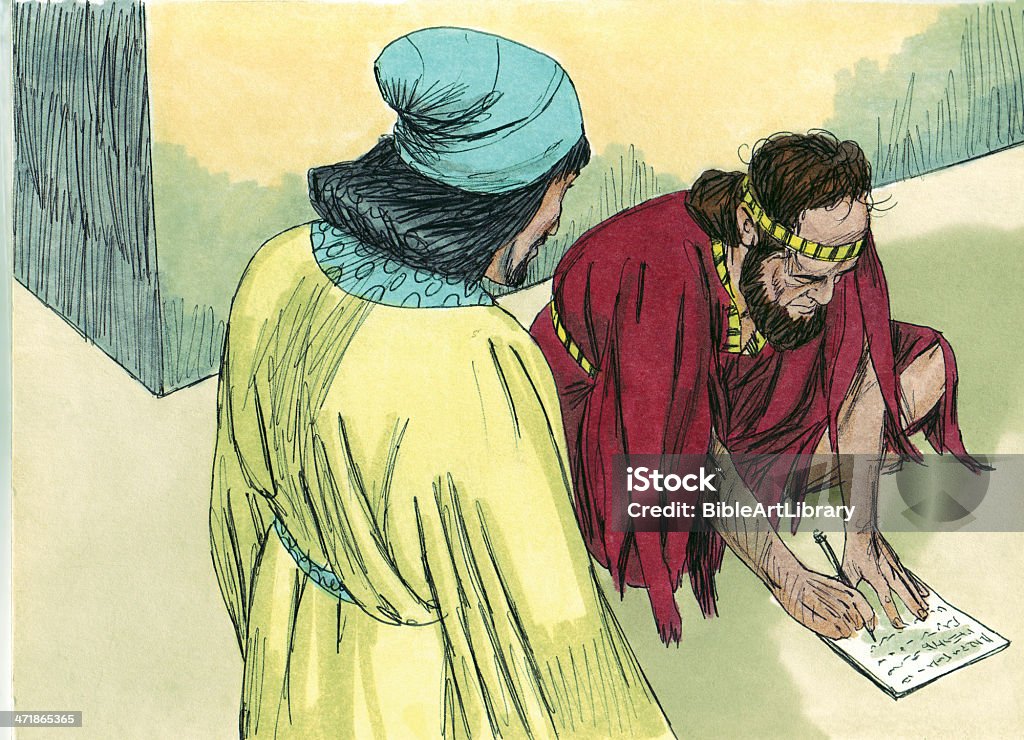 Mordecai Prepares Note for Esther Esther became Queen of Persia following Vashti. She did not reveal that she was Jewish. Her cousin, Mordecai, worked at the palace and happened to overhear some of the guards plotting to kill the king.He reported the plan and the king was saved. Haman was also a man working in the palace. He was promoted to a higher position and did not like Mordecai. He convinced the king to make a decree that would allow for all Jews to be killed. Esther learned of this plan and devised a plan of her own. The king learned that Mordecai had been the one who saved his life. Esther planned a banquet for the king and Haman. Haman thought that he was the only one invited. The king told him that he wanted to honor a certain man. Haman believed he was that man. He was terrified when he found out that Mordecai was the man the king wanted honored. Soon the plan Haman had made to kill Mordecai, Esther and all the Jews was uncovered. Haman was arrested and hanged. Mordecai was honored by the king. The king declared a new decree protecting the Jews. Mordecai and Esther rejoiced. Army Stock Photo