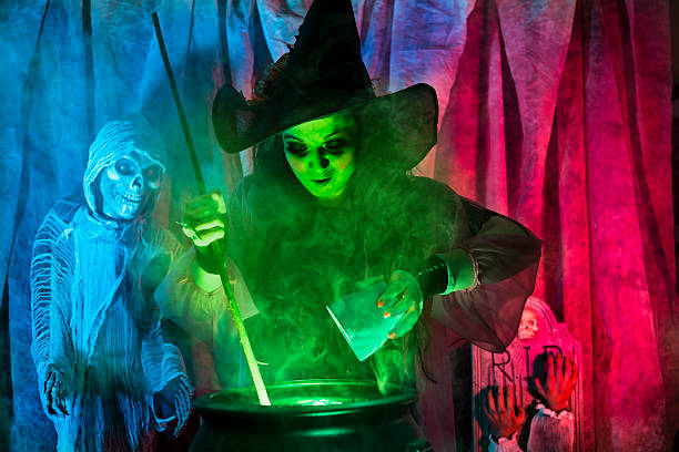 Spooky witch in green.