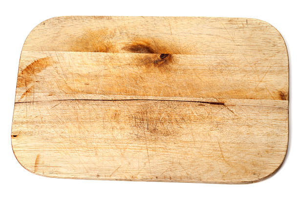 istock Old wooden kitchen board on white background 471866374
