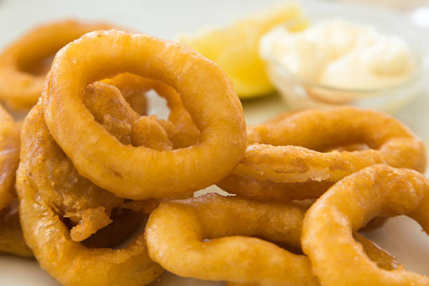 Fresh Calamari Rings stock photo