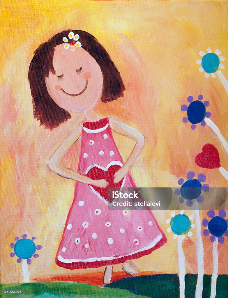 Menina segurando um coração - Royalty-free Abraçar Ilustração de stock