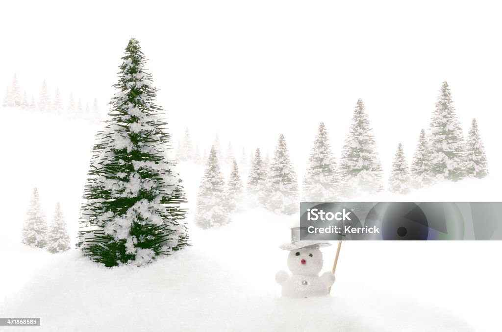 Studio paisagem do inverno com boneco de neve - Foto de stock de Boneco de Neve royalty-free