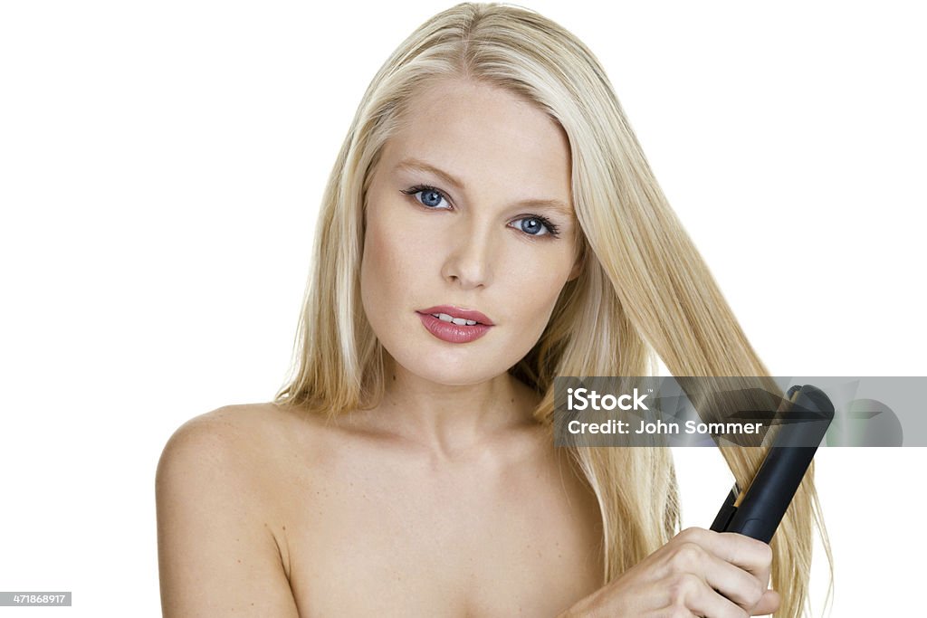 Mulher esticando o cabelo - Foto de stock de Ajustar royalty-free