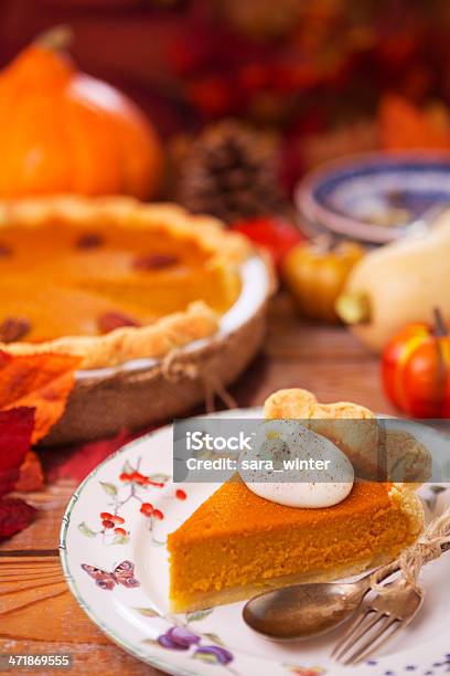Homemade Pumpkin Pie On A Rustic Table Stock Photo - Download Image Now - American Culture, Autumn, Baked