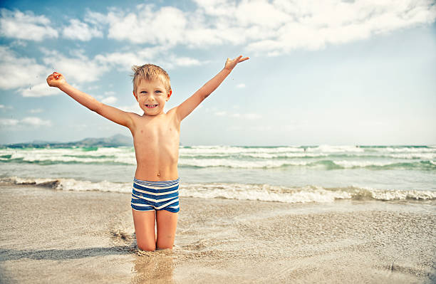istock Little boy enjoying the sea 471870413