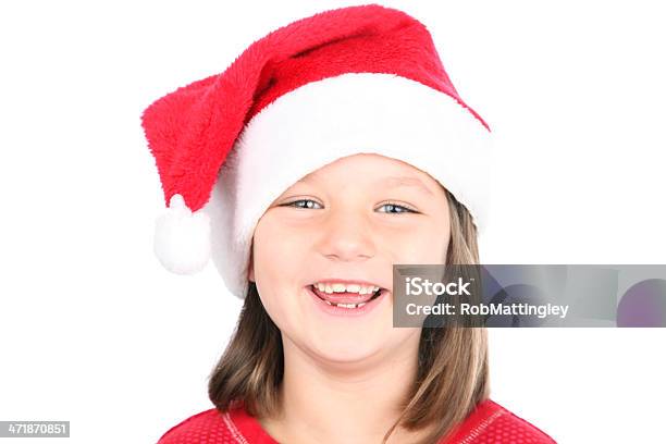 Rapariga Engraçada No Chapéu Do Pai Natal - Fotografias de stock e mais imagens de 6-7 Anos - 6-7 Anos, Beleza, Boca Aberta