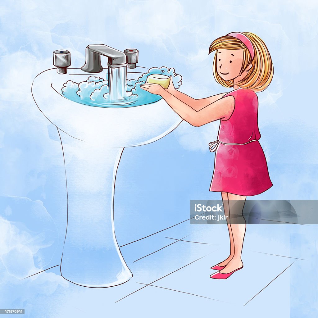 Washing hands Girl washing hands illustration. Washing Hands stock illustration