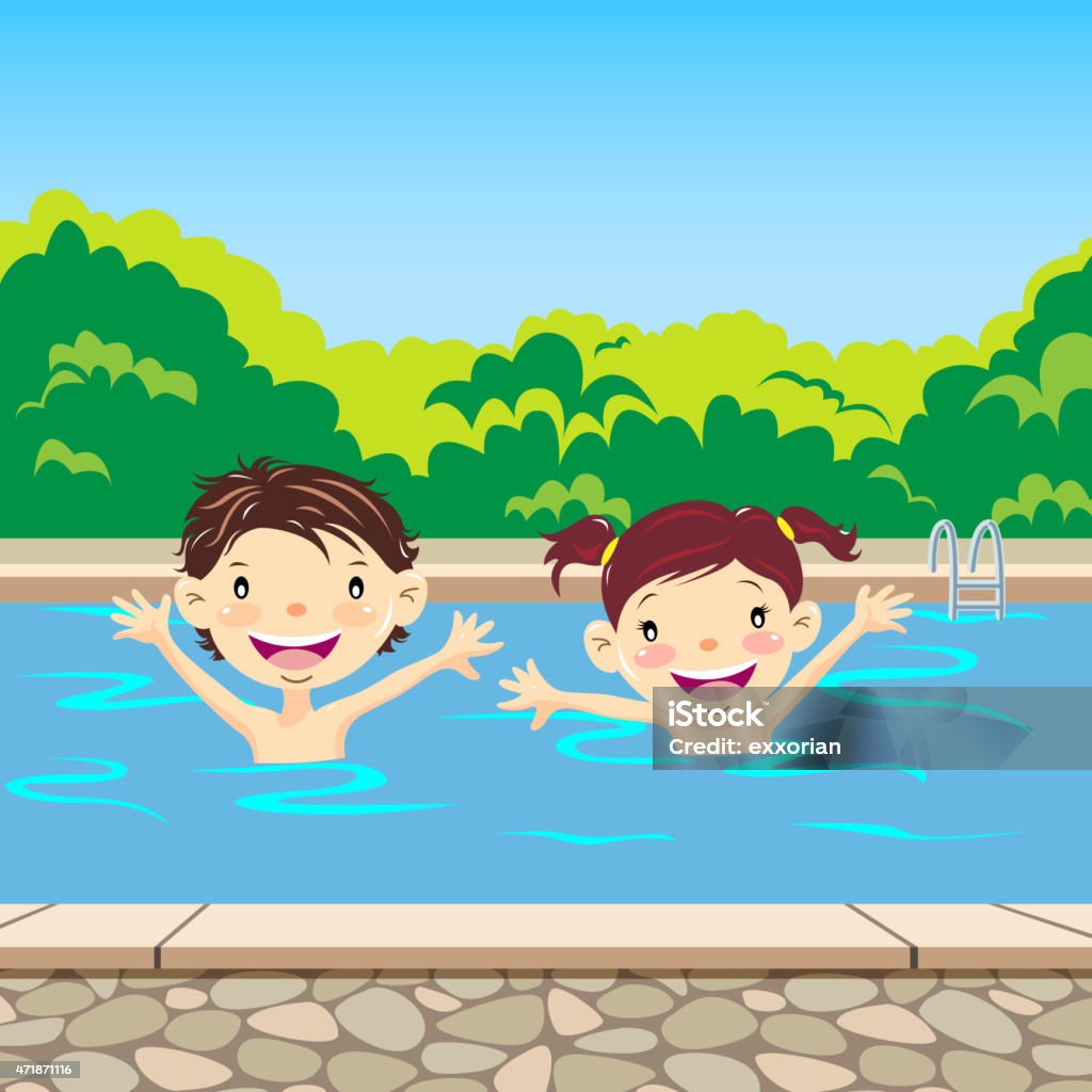 Happy Children Swimming In The Pool Stock Illustration - Download Image Now  - Swimming Pool, Cartoon, Child - iStock