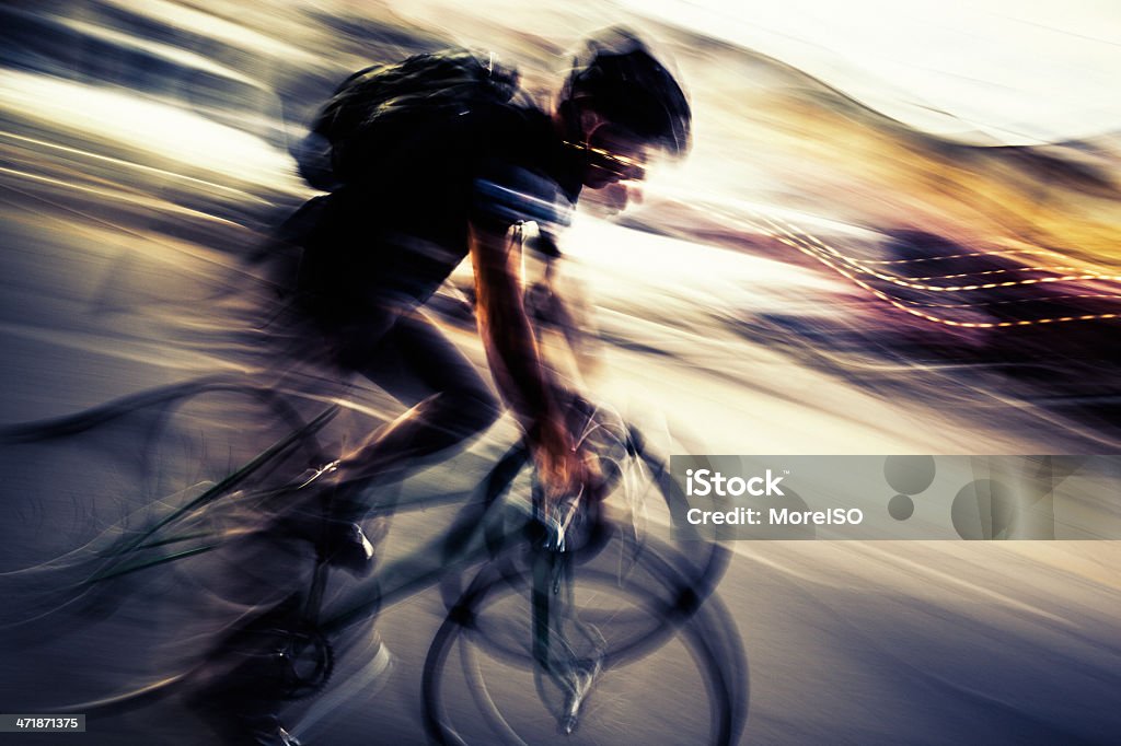 The Cyclist Panning of a cyclist speeding in downtown New York City Cycling Stock Photo
