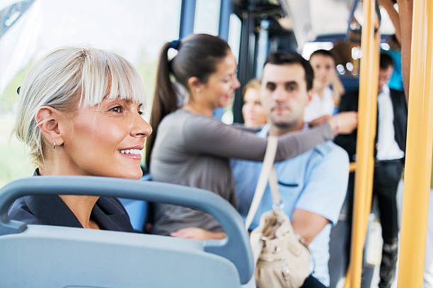 istock Business woman commuting by bus. 471871503