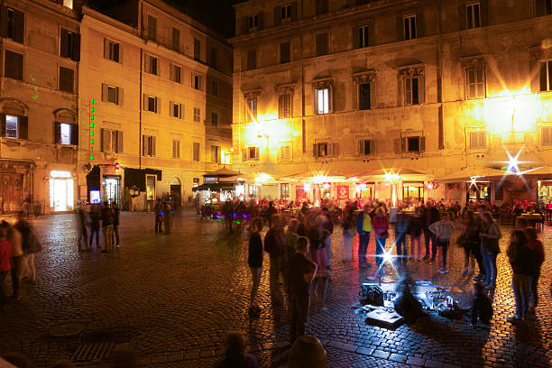 Roman Piazza at Night in the Trastevere neighbourhood.