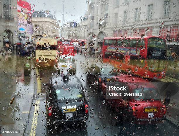 Impressionistic London Rain Stock Photo - Download Image Now - Traffic Jam, Bus, London - England