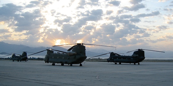 Helicopters in the morning mist at Bagram Afghanistan