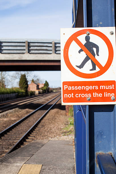 istock Passengers must not cross the line sign 471872744
